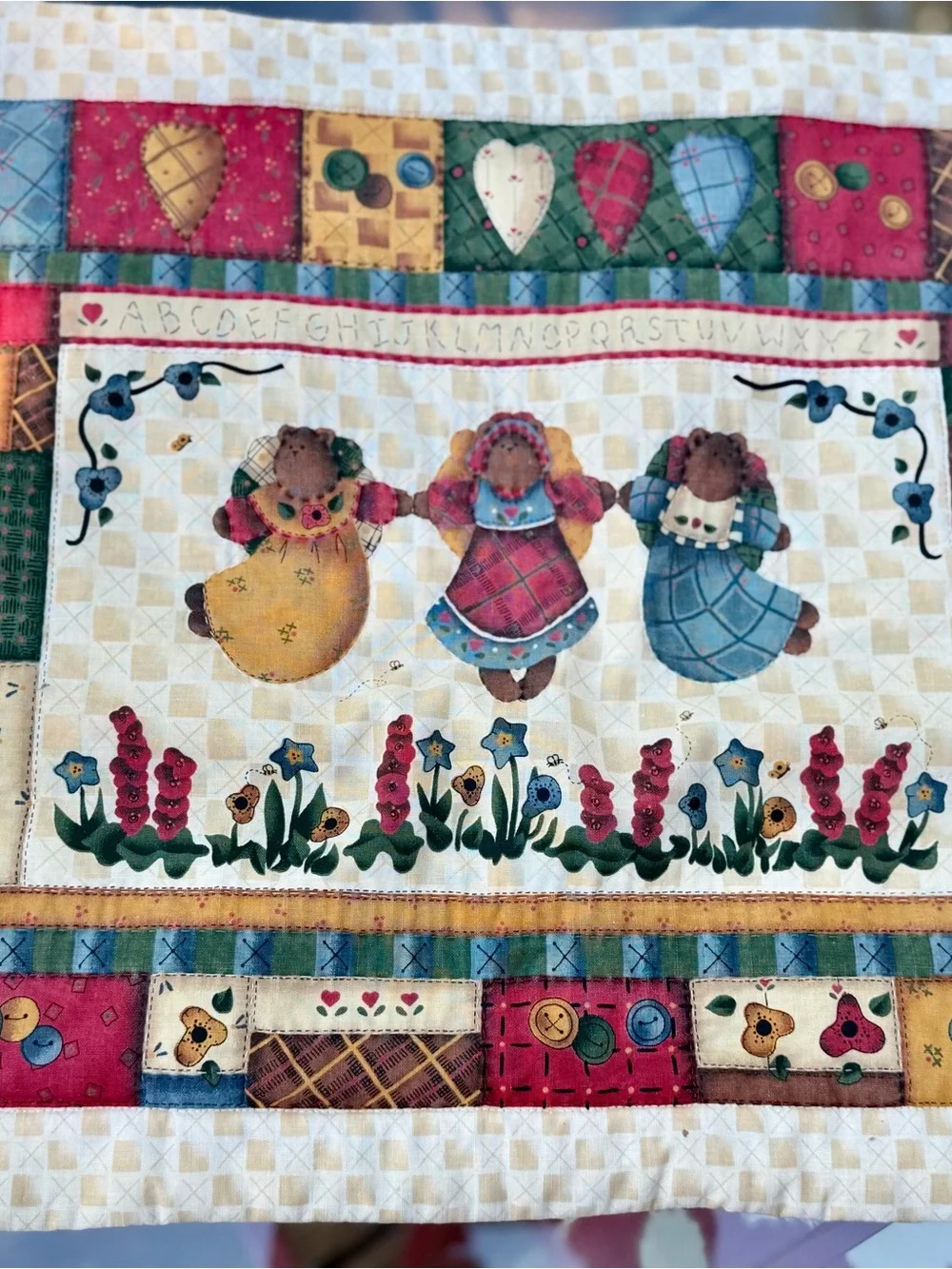 Country Patchwork Doll Quilt Pillow Case- Cream, Red, Blue